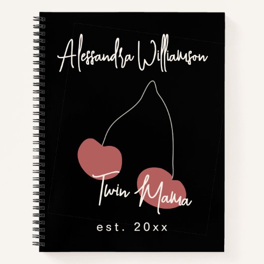 Aangepaste Naam Jaar Schattige Twin Mama Black Red Notitieboek (Voorkant)