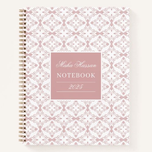 Aangepaste naam & jaar stoffig roze vectorpatroon notitieboek (Voorkant)