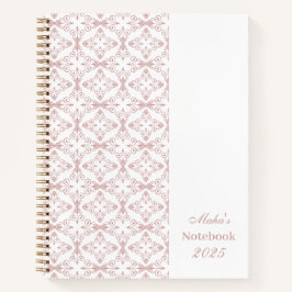 Aangepaste naam & jaar stoffig roze vectorpatroon notitieboek