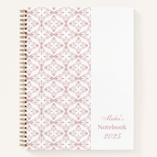 Aangepaste naam & jaar stoffig roze vectorpatroon notitieboek (Voorkant)