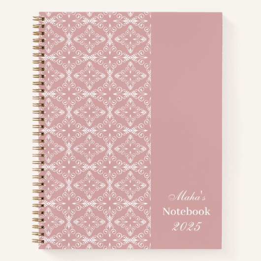 Aangepaste naam & jaar stoffig roze vectorpatroon notitieboek (Voorkant)