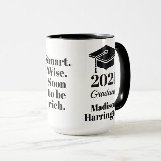 Aangepaste naam, jaar, tekst Afstuderen mok (Voorkant rechts)