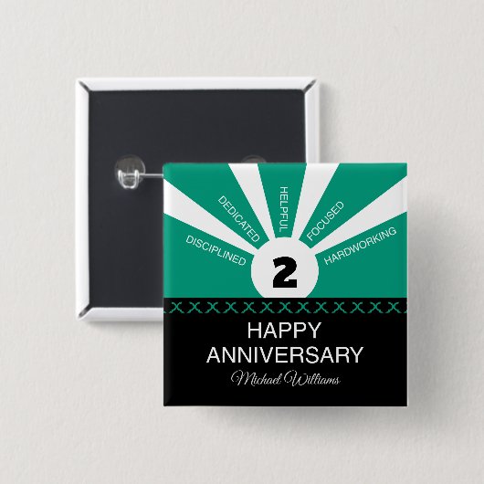 Aangepaste naam & jaar, werknemersjubileum vierkante button 5,1 cm (Voorkant /achterkant)