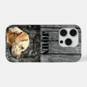 Aangepaste naam jachthond rustieke gele lab camo iPhone hoesje (Achterkant horizontaal)