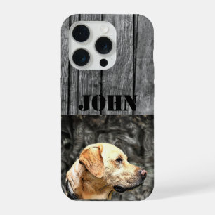 Aangepaste naam jachthond rustieke gele lab camo iPhone 15 pro case