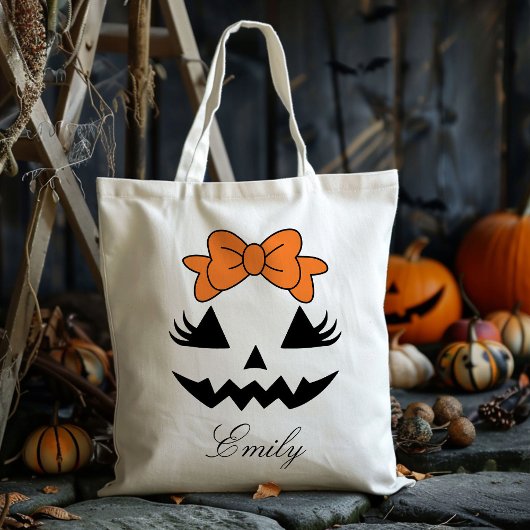 Aangepaste Naam Jack O Lantern Pompoen Trick or tr Tote Bag