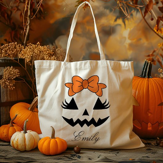 Aangepaste Naam Jack O Lantern Pompoen Trick or tr Tote Bag