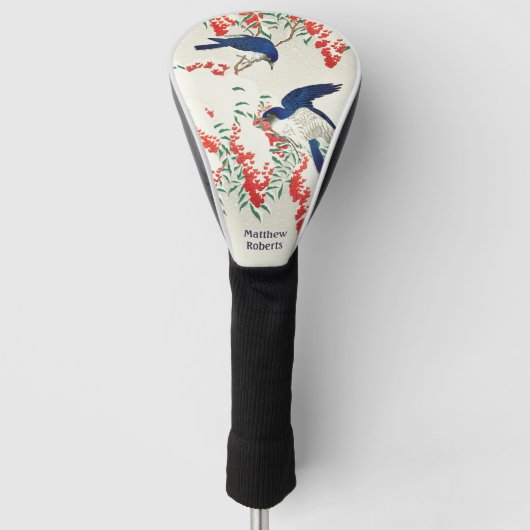 Aangepaste naam Japanse Woodblock Blue Birds Golfheadcover (Voorkant)