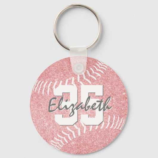 aangepaste naam jersey number girly roze softball sleutelhanger (Voorkant)