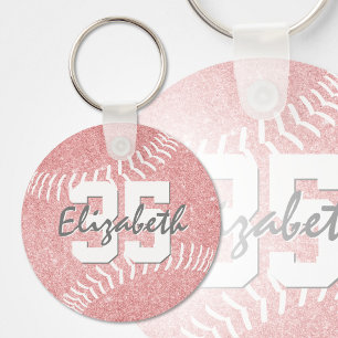 aangepaste naam jersey number girly roze softball sleutelhanger