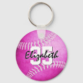 aangepaste naam jersey nummer meisjes roze softbal sleutelhanger (Voorkant)