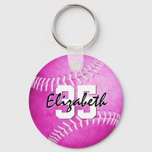 aangepaste naam jersey nummer meisjes roze softbal sleutelhanger (Voorkant)