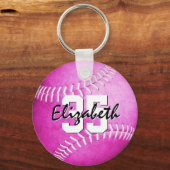 aangepaste naam jersey nummer meisjes roze softbal sleutelhanger (Voorkant)