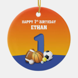 Aangepaste naam jongen 1st Birthday Sports Balls Keramisch Ornament
