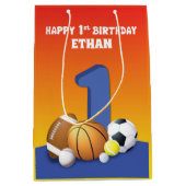 Aangepaste naam jongen 1st Birthday Sports Balls Medium Cadeauzakje (Voorkant)