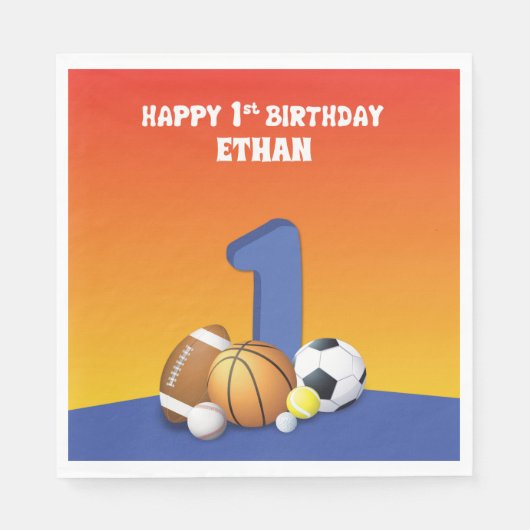 Aangepaste naam jongen 1st Birthday Sports Balls Servet (Voorkant)