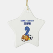 Aangepaste naam Jongen 2e verjaardag Sportballs Keramisch Ornament (Rechts)