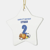 Aangepaste naam Jongen 2e verjaardag Sportballs Keramisch Ornament (Links)