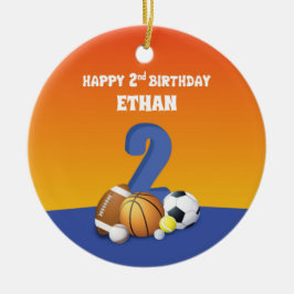 Aangepaste naam Jongen 2e verjaardag Sportballs Keramisch Ornament