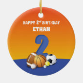 Aangepaste naam Jongen 2e verjaardag Sportballs Keramisch Ornament (Achterkant)