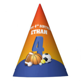 Aangepaste naam jongen 4th Birthday Sports Balls Feesthoedjes