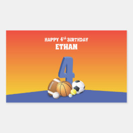 Aangepaste naam jongen 4th Birthday Sports Balls Rechthoekige Sticker