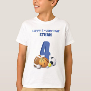 Aangepaste naam jongen 4th Birthday Sports Balls T-shirt