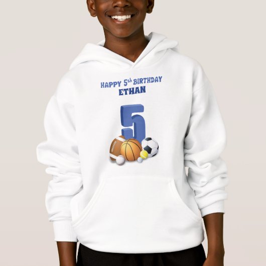 Aangepaste naam jongen 5e verjaardag sportballen (Voorkant)