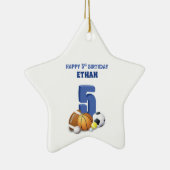 Aangepaste naam jongen 5th Birthday Sports Balls Keramisch Ornament (Rechts)