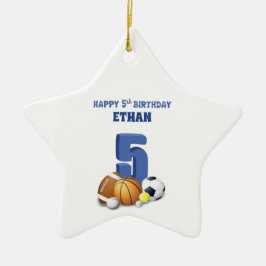 Aangepaste naam jongen 5th Birthday Sports Balls Keramisch Ornament