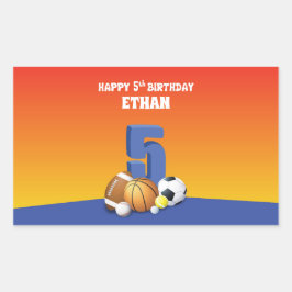 Aangepaste naam jongen 5th Birthday Sports Balls Rechthoekige Sticker