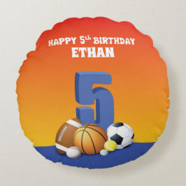 Aangepaste naam jongen 5th Birthday Sports Balls Rond Kussen