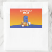 Aangepaste naam jongen 6th Birthday Sports Balls Rechthoekige Sticker (Tas)