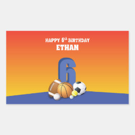 Aangepaste naam jongen 6th Birthday Sports Balls Rechthoekige Sticker