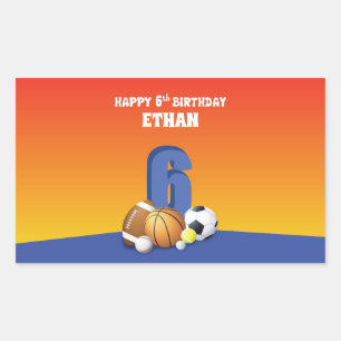 Aangepaste naam jongen 6th Birthday Sports Balls Rechthoekige Sticker