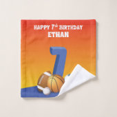 Aangepaste naam jongen 7th Birthday Sports Balls Bad Handdoek (Wasdoekje)
