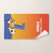 Aangepaste naam jongen 7th Birthday Sports Balls Bad Handdoek (Handdoek)
