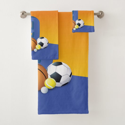 Aangepaste naam jongen 9th Birthday Sports Balls Bad Handdoek (Insitu)