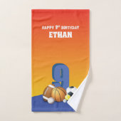 Aangepaste naam jongen 9th Birthday Sports Balls Bad Handdoek (Handdoek)