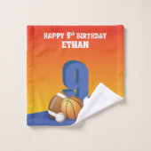 Aangepaste naam jongen 9th Birthday Sports Balls Bad Handdoek (Wasdoekje)
