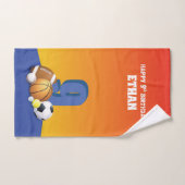 Aangepaste naam jongen 9th Birthday Sports Balls Bad Handdoek (Handdoek)
