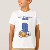 Aangepaste naam jongen 9th Birthday Sports Balls T-shirt (Voorkant)