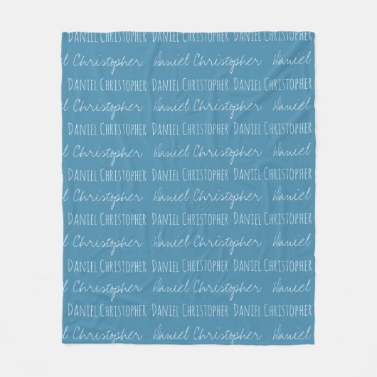 Aangepaste naam jongen Modern Typografie Blue Fleece Deken (Voorkant)