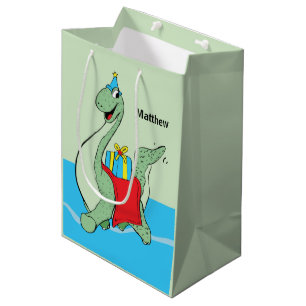Aangepaste naam, jongen, verjaardag dinosaurus medium cadeauzakje