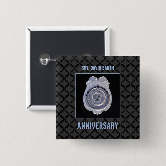 Aangepaste naam, Jubileum met politie Vierkante Button 5,1 Cm (Voorkant /achterkant)