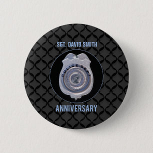 Aangepaste naam, jubileum met politieafdeling ronde button 5,7 cm