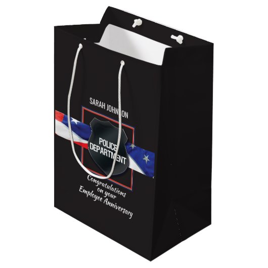 Aangepaste naam, Jubileum politiewerknemer Medium Cadeauzakje (Voorkant Gekanteld)