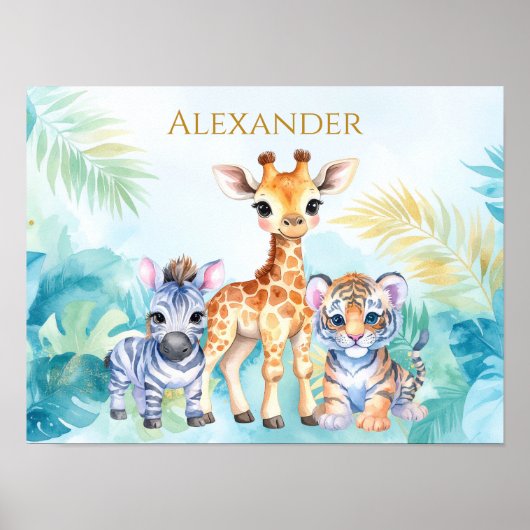 Aangepaste naam Jungle Baby Zebra Giraffe en Tijge Poster (Voorkant)