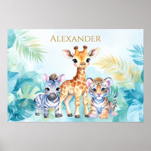 Aangepaste naam Jungle Baby Zebra Giraffe en Tijge Poster (Voorkant)