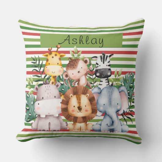 Aangepaste naam Jungle Safari Dieren Kussen (Voorkant)